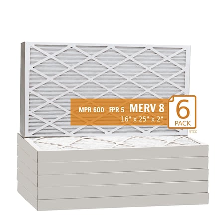 Purolator 16x25x2 Pleated Air Filter, MERV 8, 6 PK 16x25x2x1 KP (6 Pack)